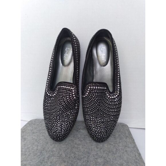 Elegant‎ Black Rhinestone Studded Loafers Slip-On Flat Shoes Evening Party Wear